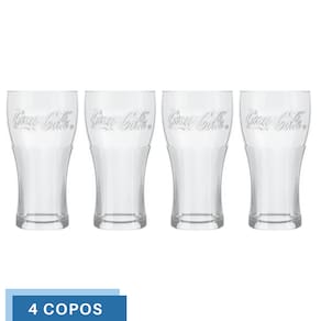 Jogo 4 Copos de Vidro 300ML Coca-Cola Transparente Nadir