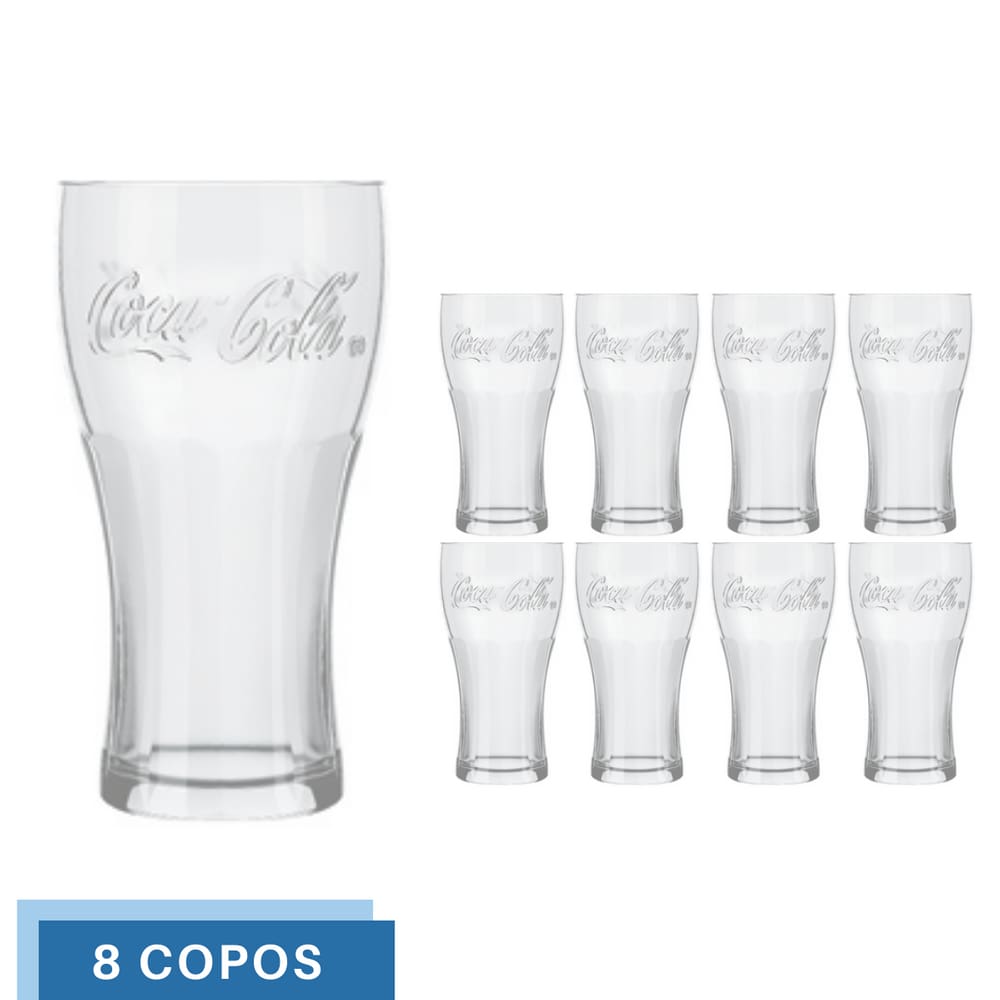 Jogo 8 Copos de Vidro 300ML Coca-Cola Transparente Nadir
