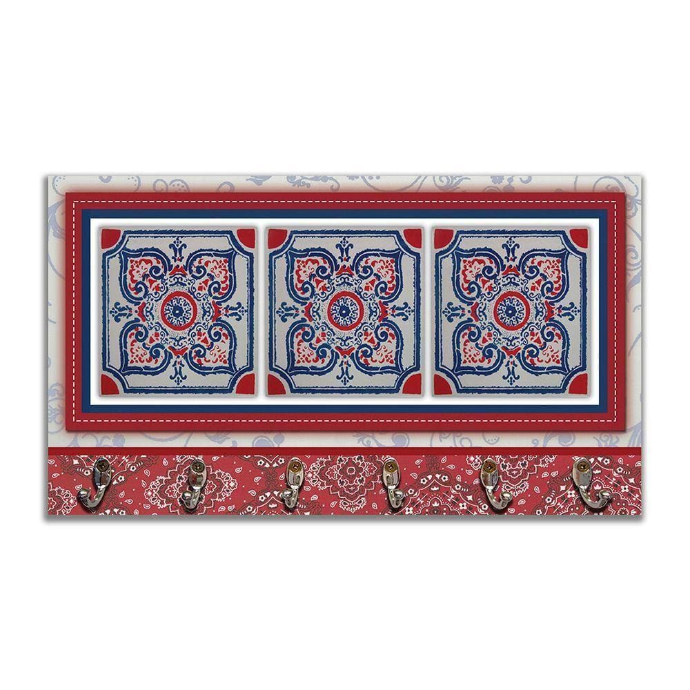 Cabideiro Parede Porta Colar Chaves Cintos Azulejo Vermelho