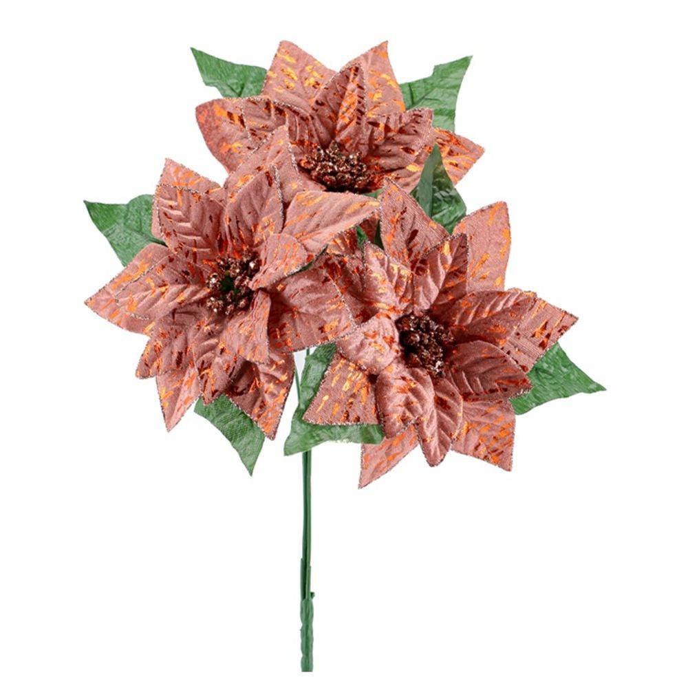 Buquê Natal Bico de Papagaio Lamê Rosê Gold 3 Flores 35cm - Yangzi