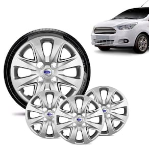 Jogo 4 Calota Ford Ka + 2015 16 17 18 Aro 14 Prata Emblema Prata
