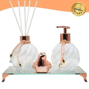 Kit Lavabo Banheiro Luxo Aromatizador Saboneteira Difusor