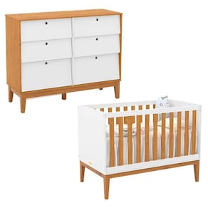 Berço Americano e Cômoda 6 Gavetas Unique Branco Soft Freijó Eco Wood - Matic