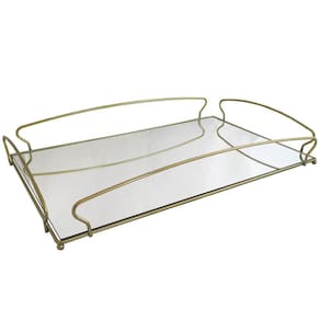 Bandeja Grande Dourada para Aparador 55X34cm Espelhada Retangular Duler