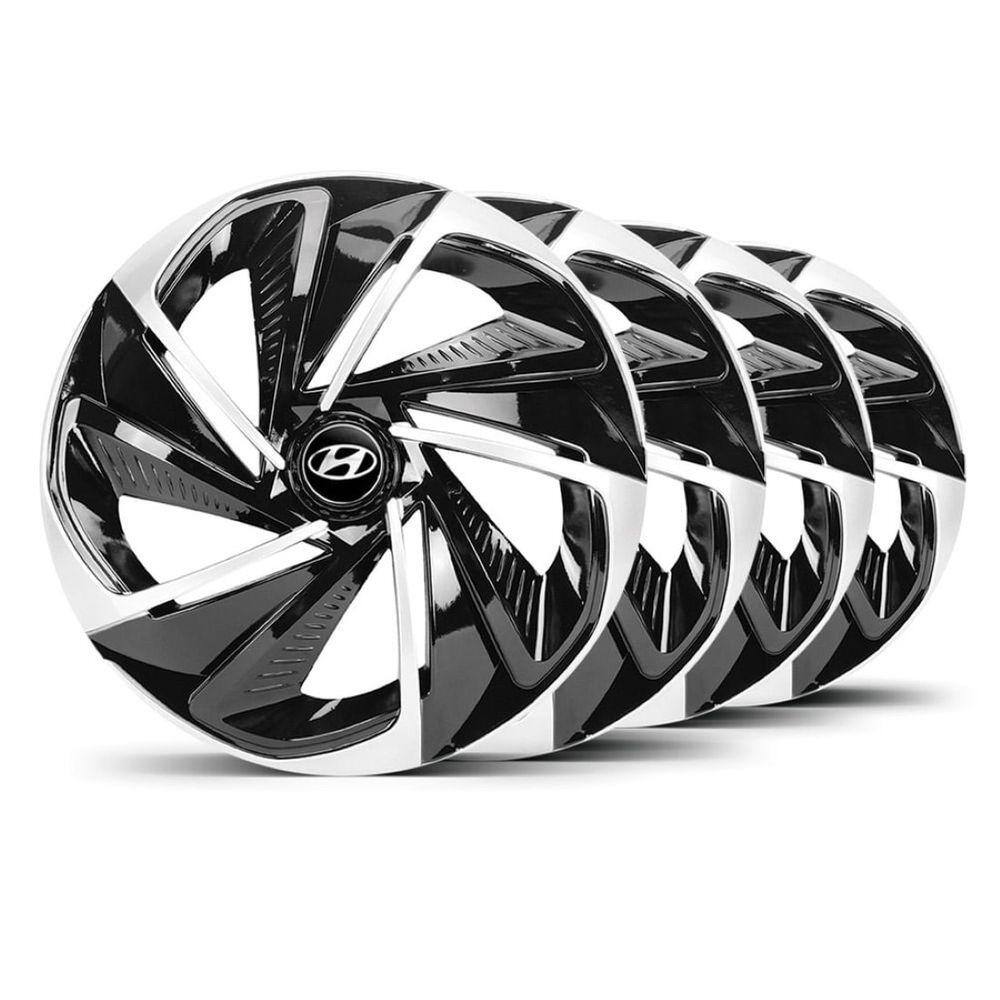 Jogo 4 Calota Nitro Aro 14 Preta / Prata Hyundai Preto