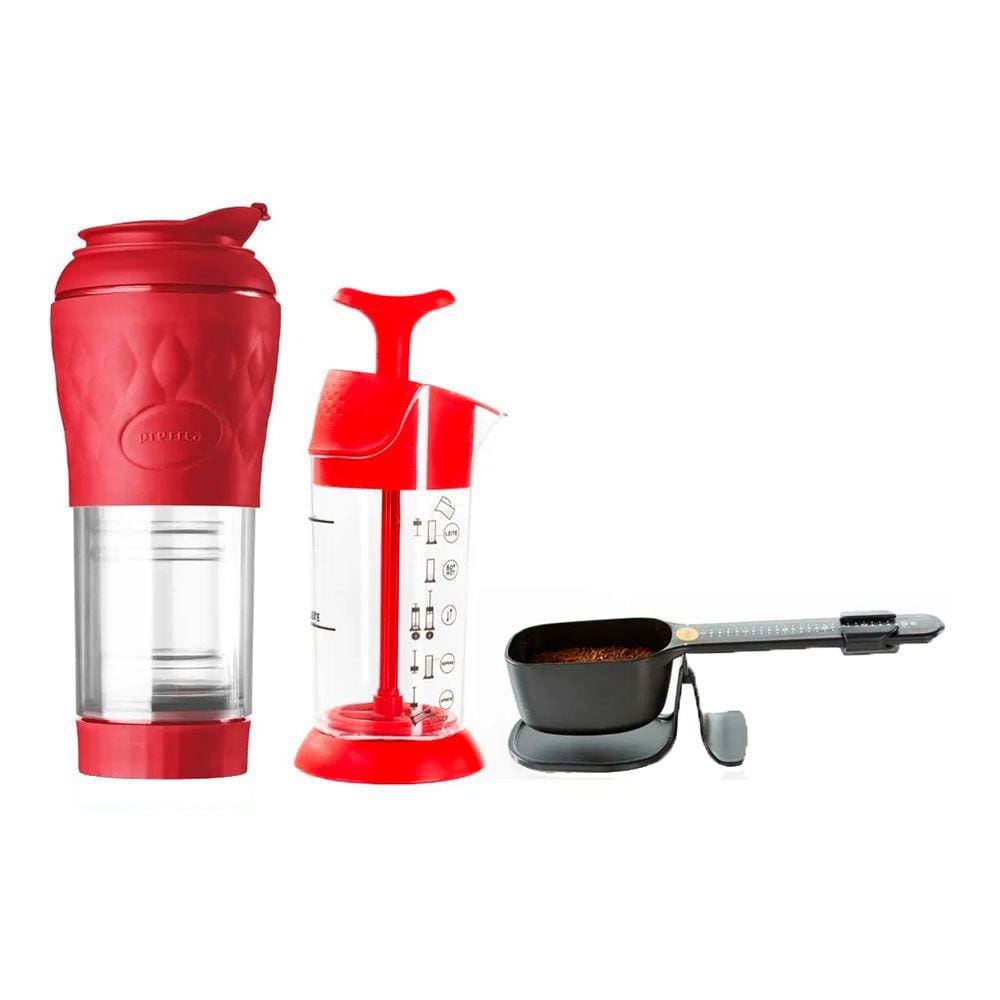 Combo Pressca Cafeteira Espumador e Balança - Vermelha
