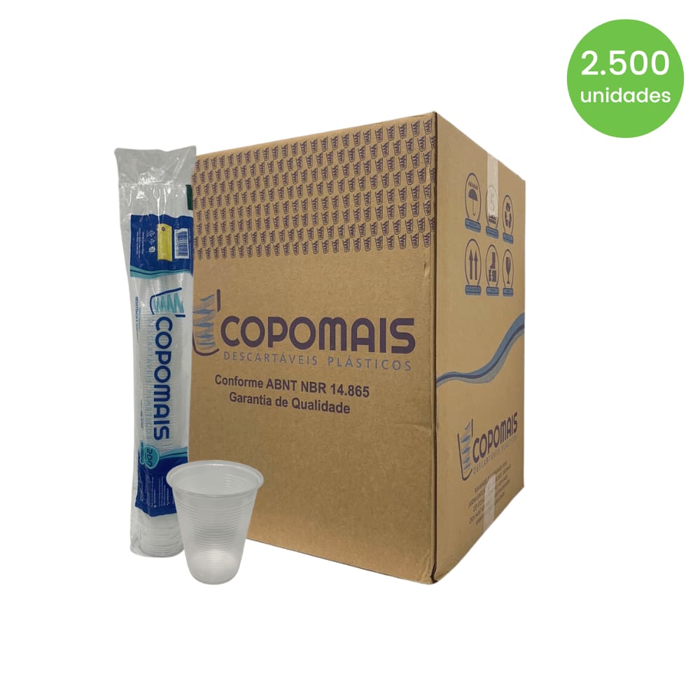 Copo de 200ml Transparente PS ABNT 2012 Copomais com 2.500 unidades