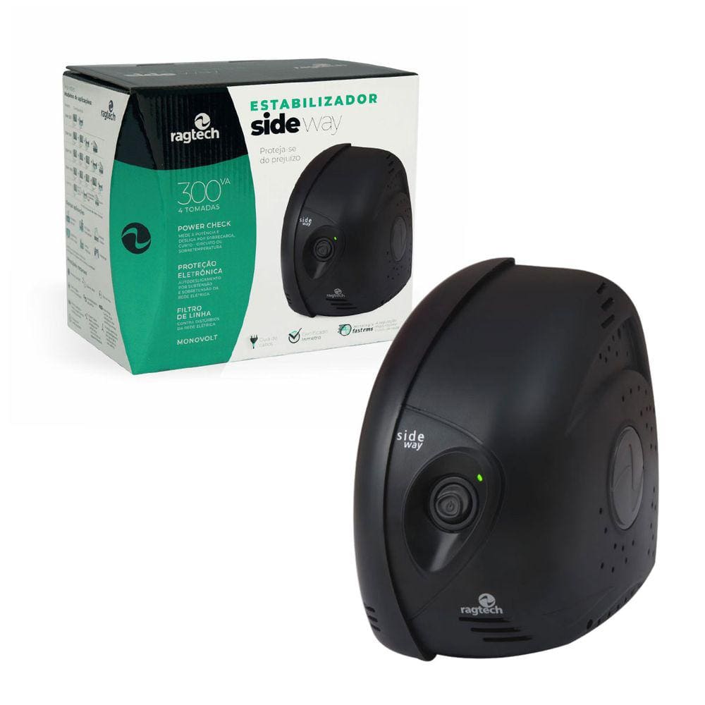 Estabilizador Ragtech Side Way 300VA, SDW 300 M2, Monovolt 220V/220V, 4 Tomadas - 20SDW5302