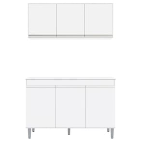 Armário Aéreo Andréia e Balcão Gabinete sem Tampo Manu 120cm Branco - AJL Móveis