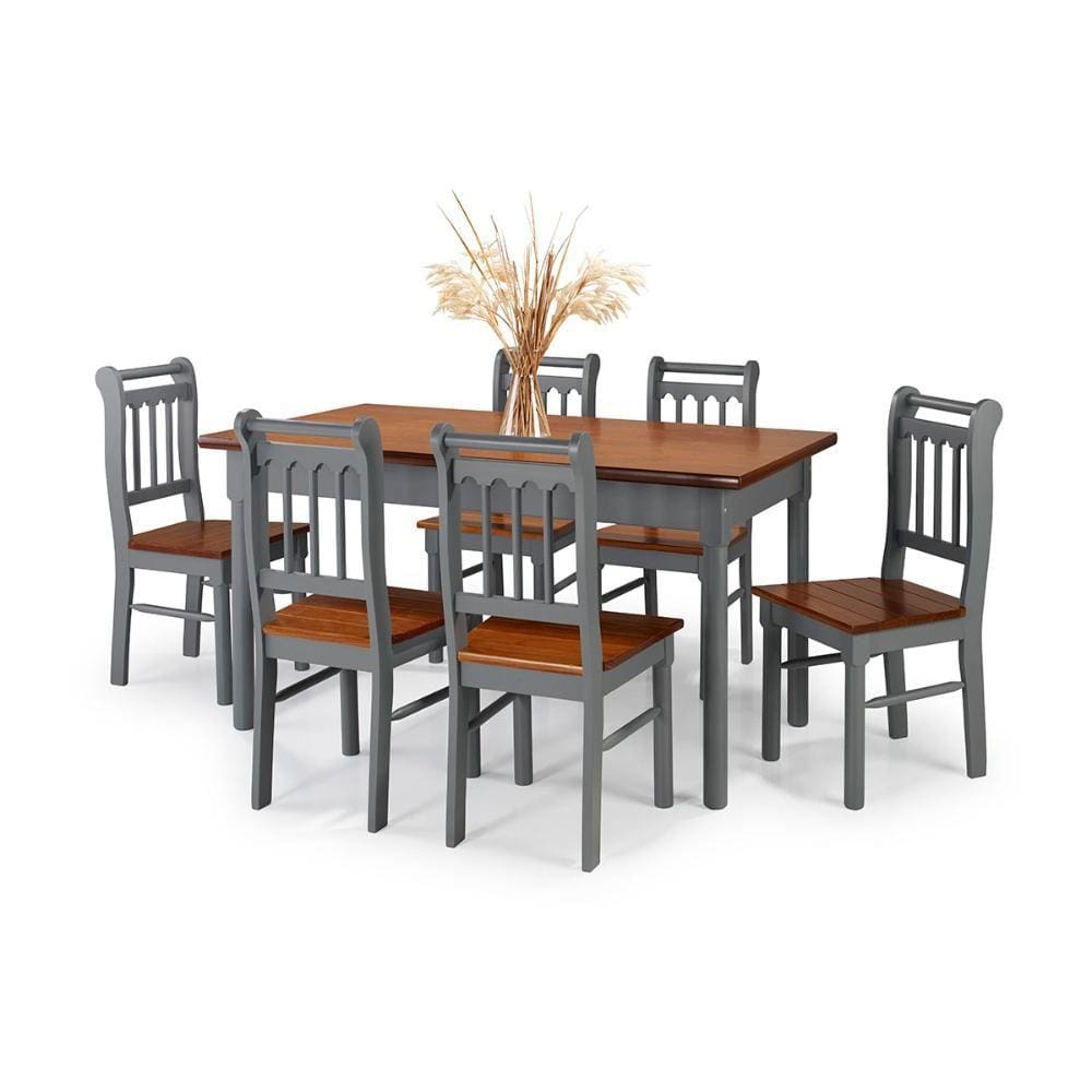 Conjunto Sala de Jantar e Cozinha Com 6 Cadeiras Madeira Maciça CINZA