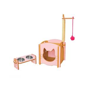 Casinha De Gato Com Arranhador + Comedouro Rosa Ref.AG011R - VivaLigna