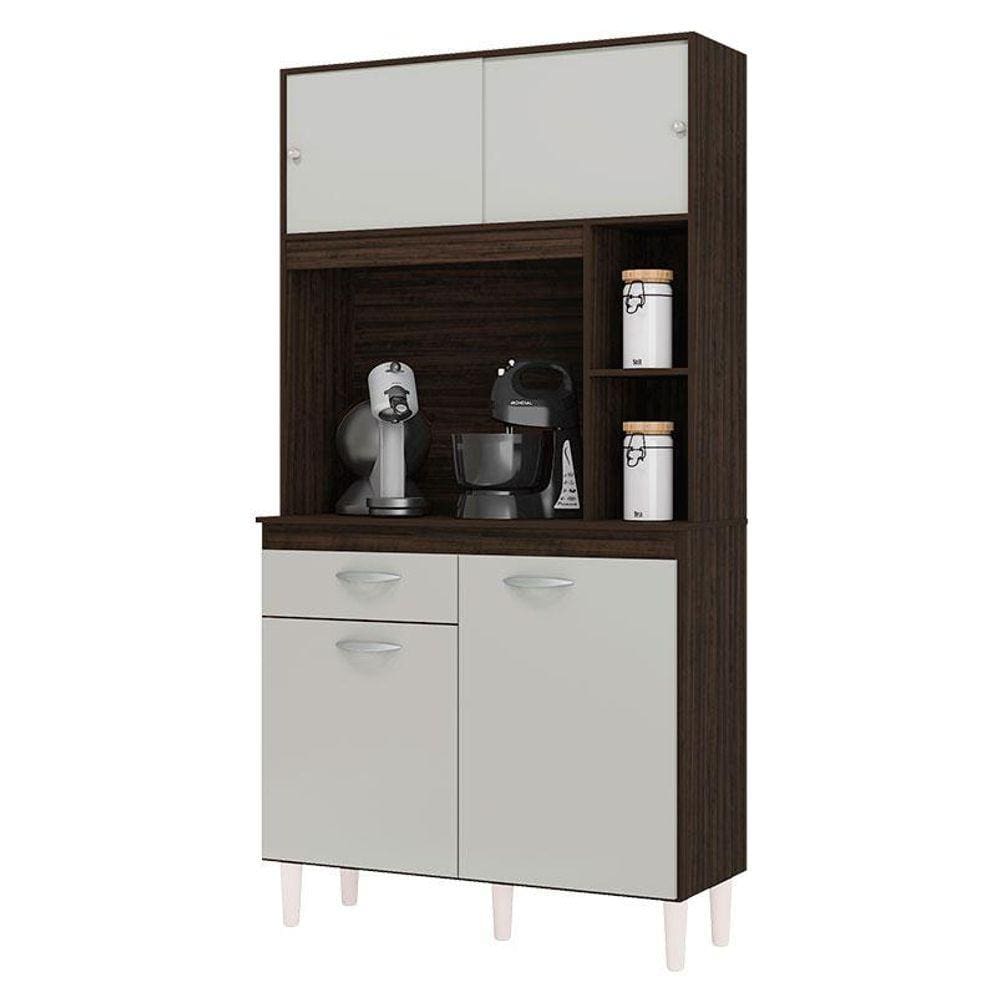 Armário para Cozinha Kit Duda 90 cm Chocolate Off White - Poquema