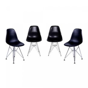Kit 4 Cadeiras Base Cromada Dkr OR Design Preto/Cromado