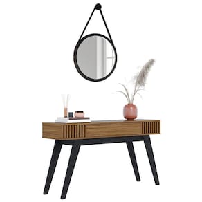 Aparador Para Sala de Estar Valerie Com Espelho Adnet 67cm C05 Preto/Noce Milano - Mpozenato