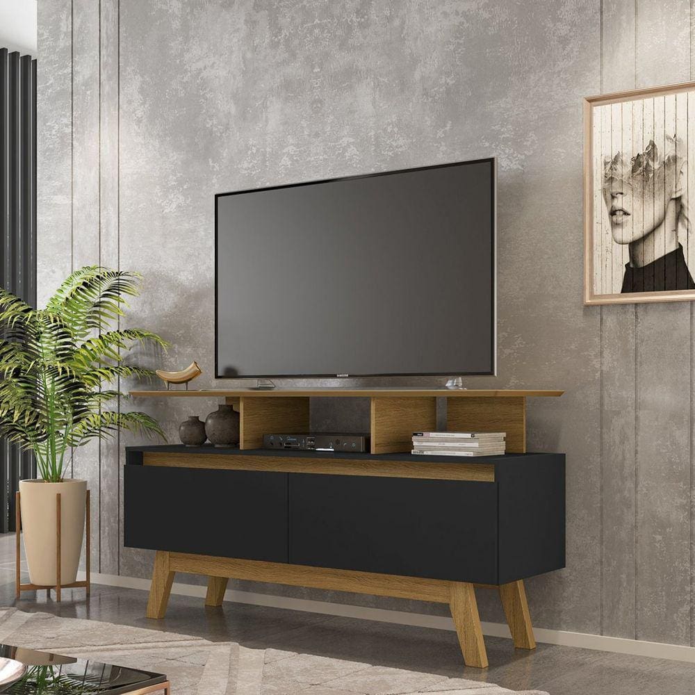 Rack para TV até 50 Polegadas Retrô Rubi Móveis Bechara Cinamomo/Preto Fosco