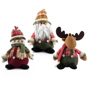 Kit Trio Bonecos de Natal Boneco De Neve Papai Noel Rena Xadrez 22cm
