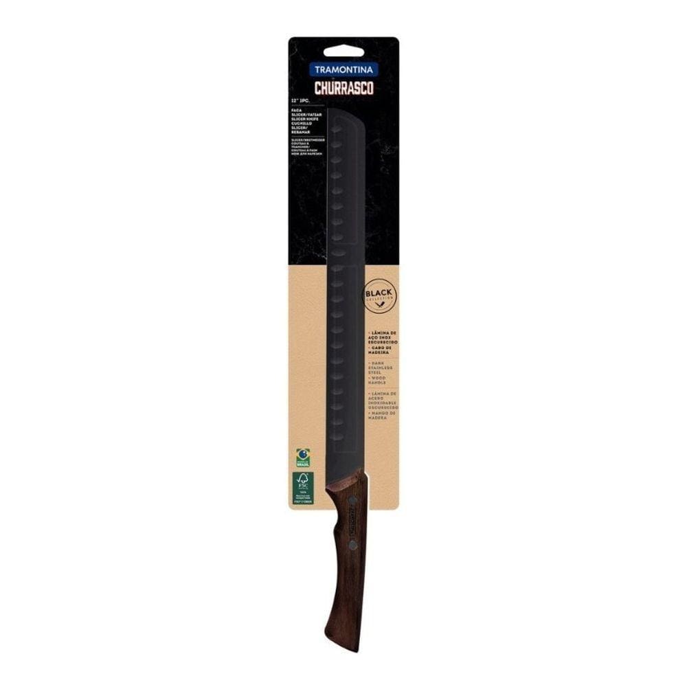 Faca Para Fatiar Carne Black Churrasco Aço Inox Tramontina