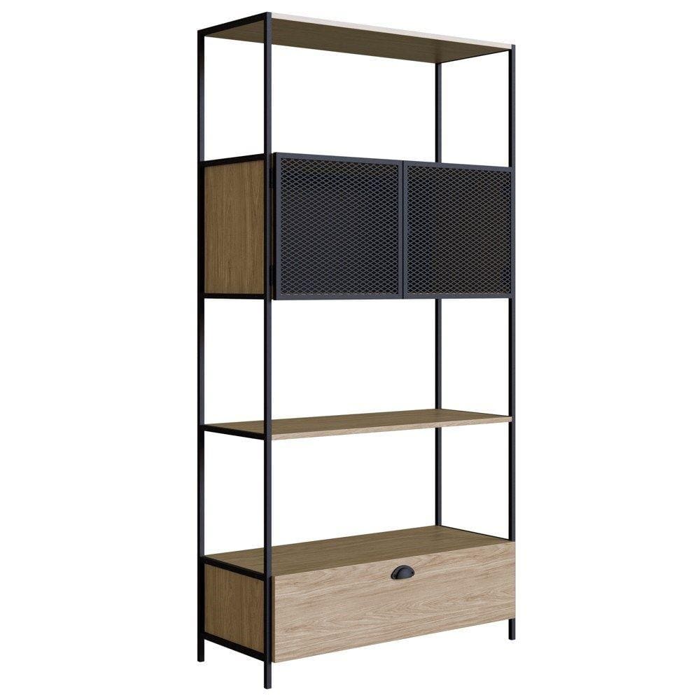 Estante Livreiro 2 Portas 1 Gaveta Estilo Industrial York Hanover/Preto - Artesano