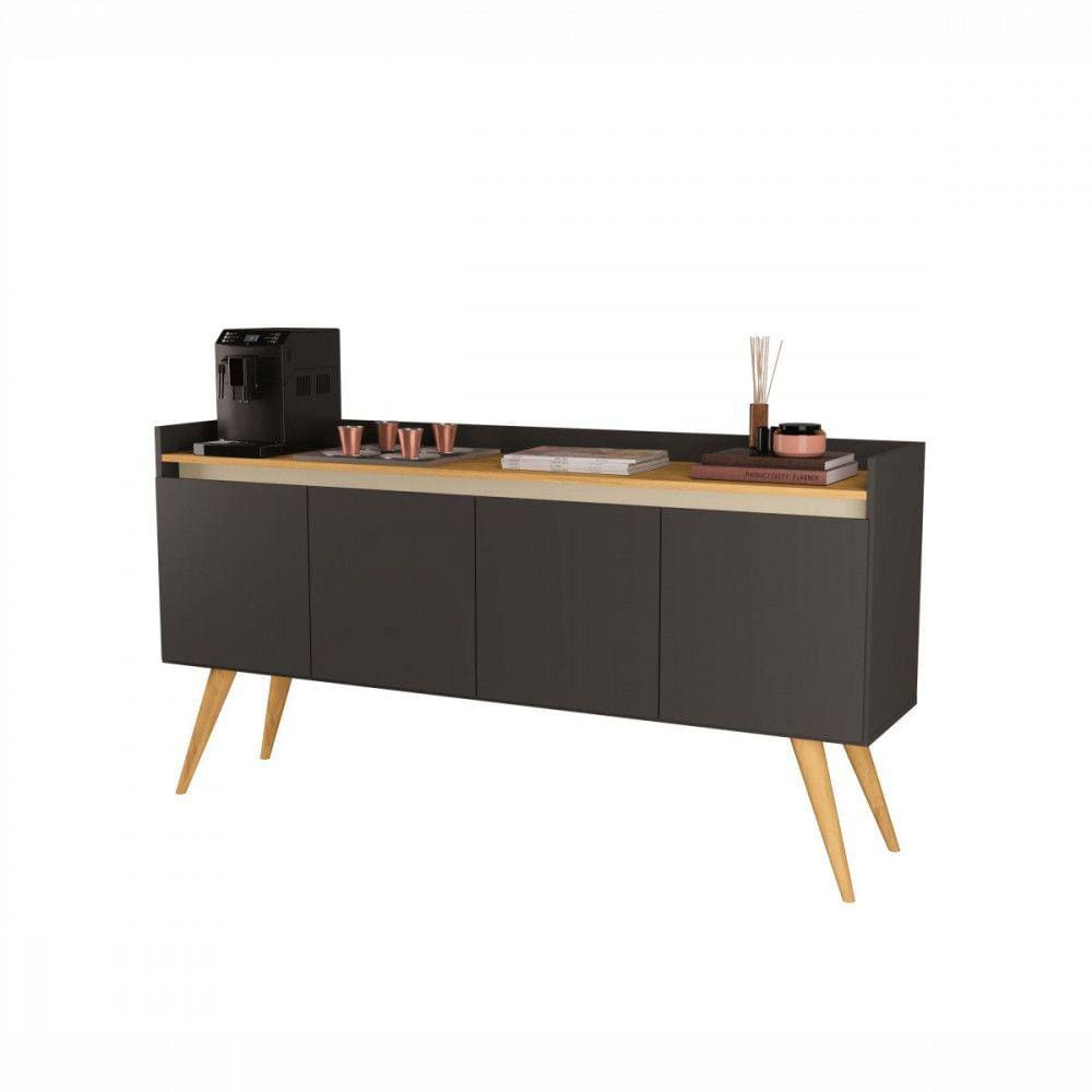 Aparador Buffet Retrô 4 Portas Preto Gold Primus