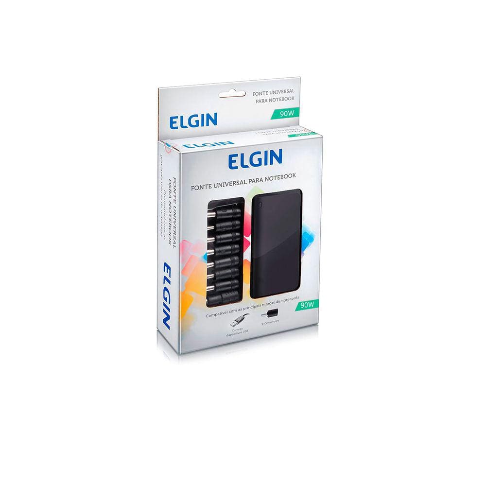 Fonte para Notebook Universal 90w, 9 Adaptadores e Saída USB, Elgin - 46RFTE90W000