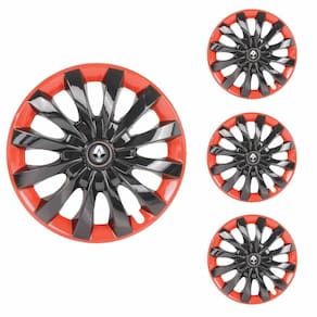 Jogo Calota Aro 13 Flap Black Red Elitte Preto Vermelho + Emblema Resinado Renault (Sandero Logan Clio Scenic Megane)