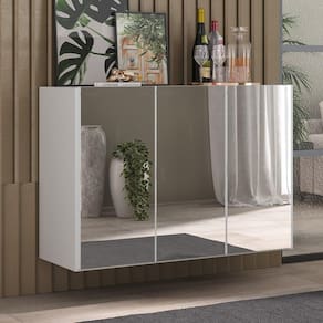 Aparador Buffet 3 Portas com Espelho Suspenso Vegas Multimóveis MP1012 Branco