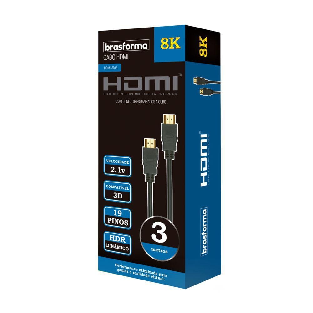 Cabo Hdmi 2.1 8K 3 Metros – Brasforma Hdmi8003