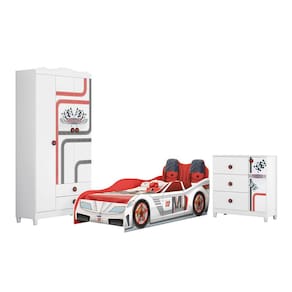 Quarto Infantil Completo Pista De Corrida - Branco/vermelho