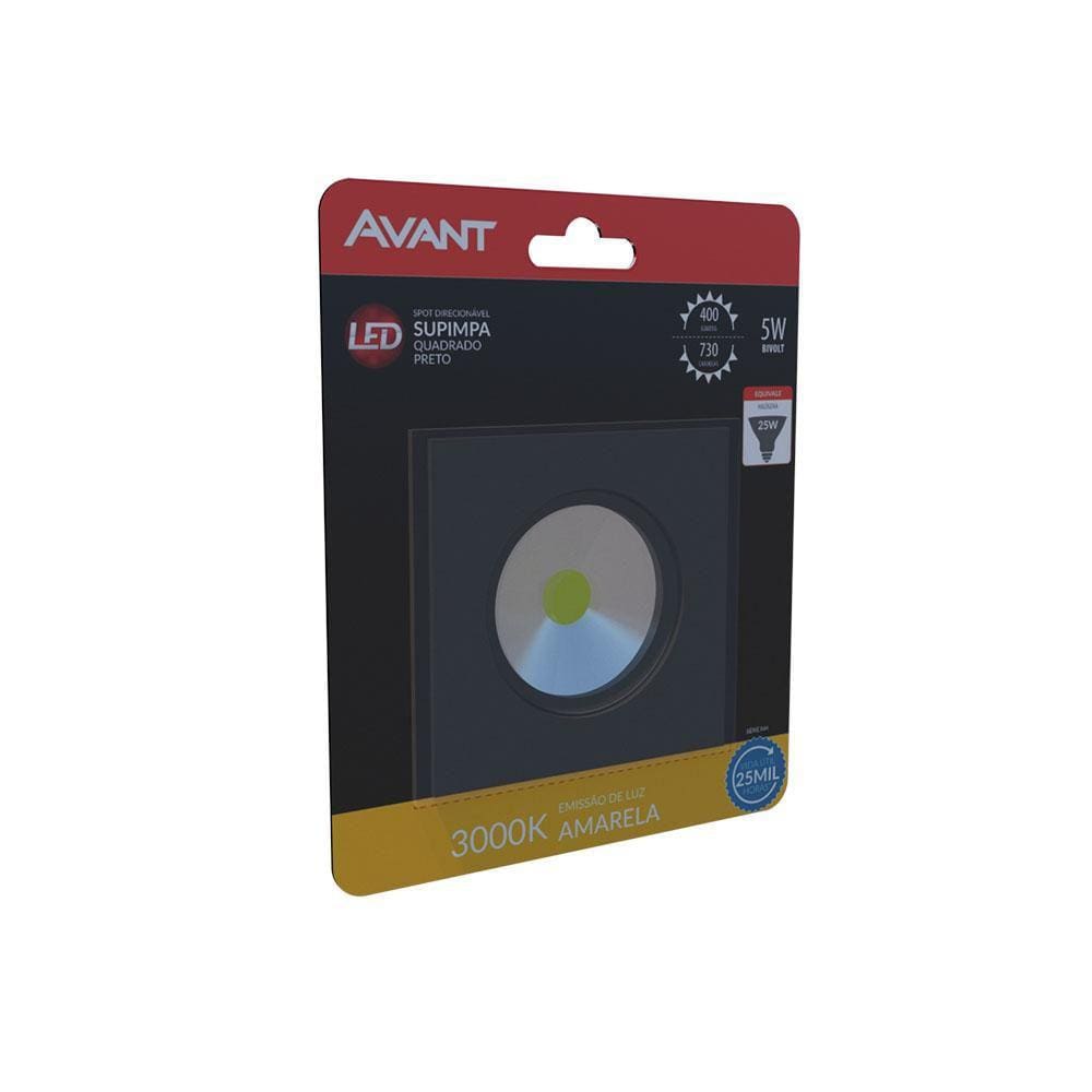 Spot Direcionável Avant Quadrado Supimpa 5w Preto