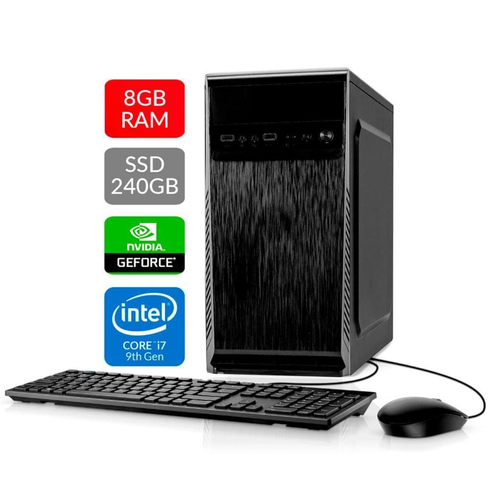 Computador Bits WorkHard - Intel i7 9700F, 8GB, SSD 240GB, GeForce, Kit Teclado e Mouse, FreeDos