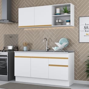 Cozinha Compacta com Rodapé Veneza Multimóveis MP2114 com Armário e Balcão Branca