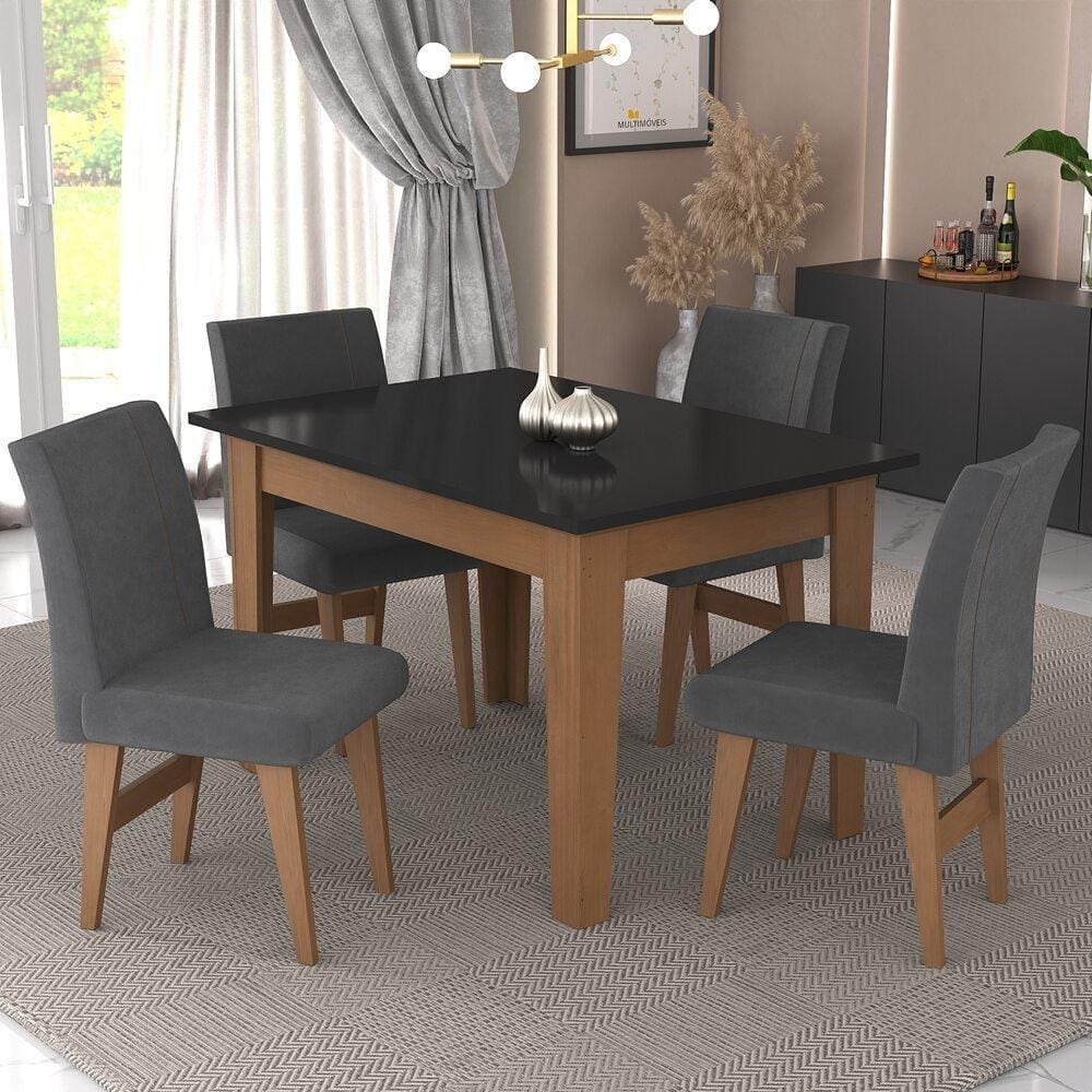 Conjunto Mesa de Jantar 120 cm com 4 Cadeiras Tokio Multimóveis EX1004 Madeirado/Preto/Grafite
