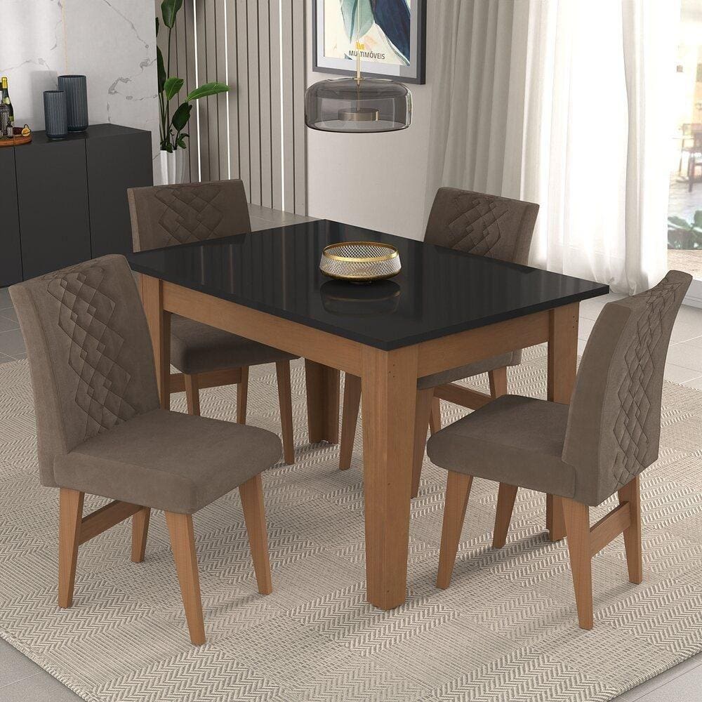 Conjunto Mesa de Jantar 120 cm com 4 cadeiras Rio Multimóveis EX1005 Madeirado/Preto/Castor