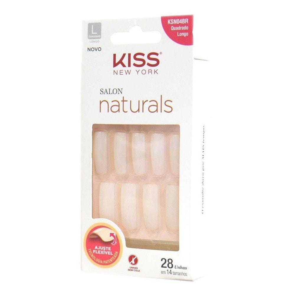Unhas Posticas Kiss Salon Natural Longo Quadrado