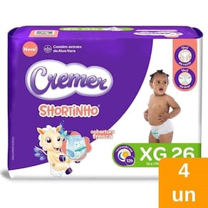 Fralda Descartável Cremer Shortinho Jumbo Tamanho XG - 4 Pacotes com 26 Tiras