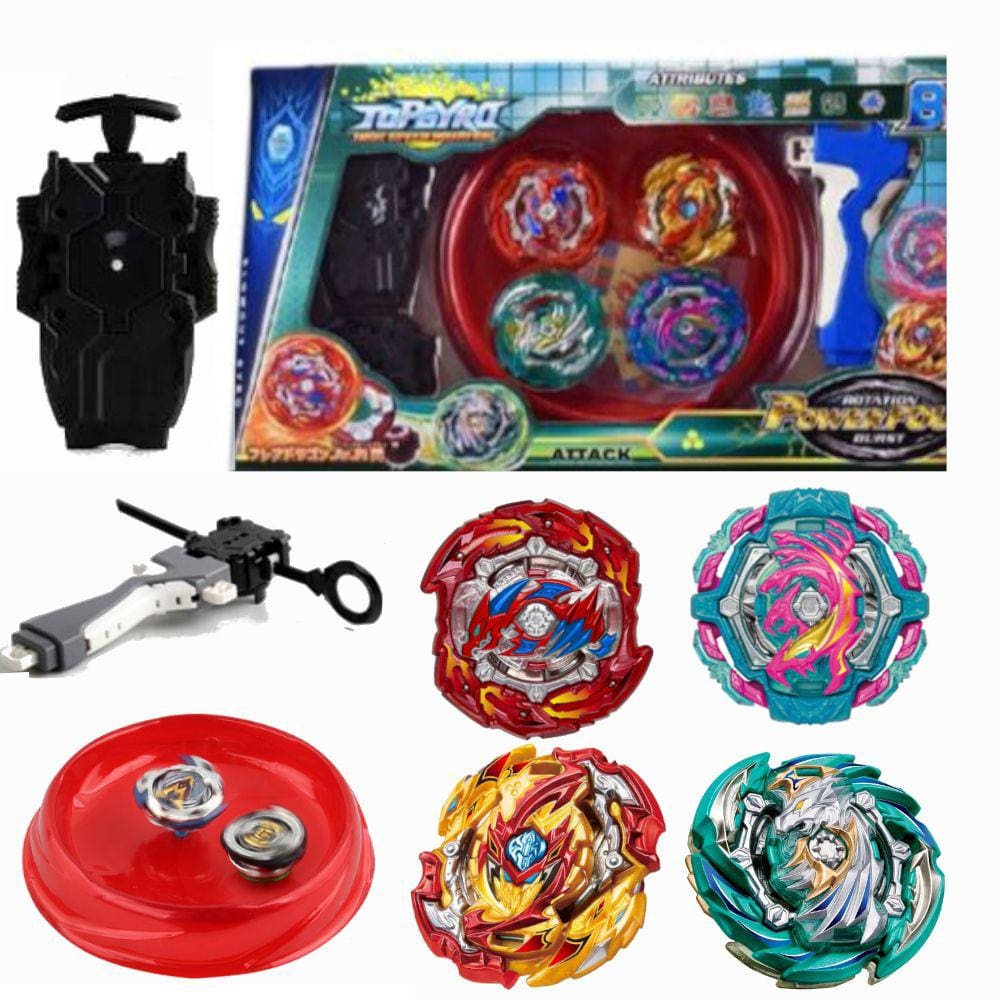 4 Beyblade Metal Led + Lançador + Arena Resistente