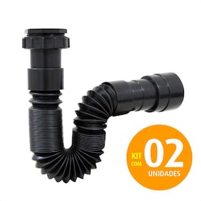 Sifão Sanfonado Cozinha Lavatório Tanque 70cm Preto Kit 02un