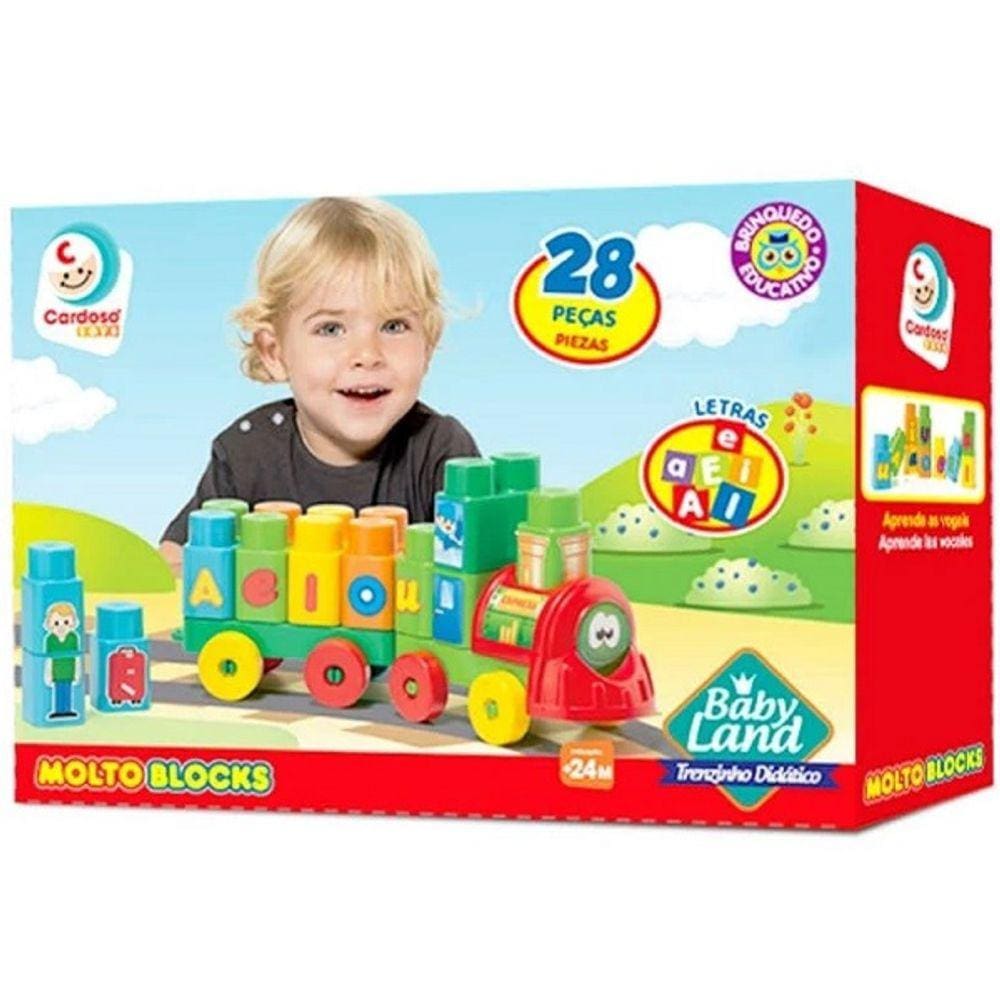 Blocos de Montar BABY LAND Trenzinho Didatico 28 Peças Cardoso TOYS 8015
