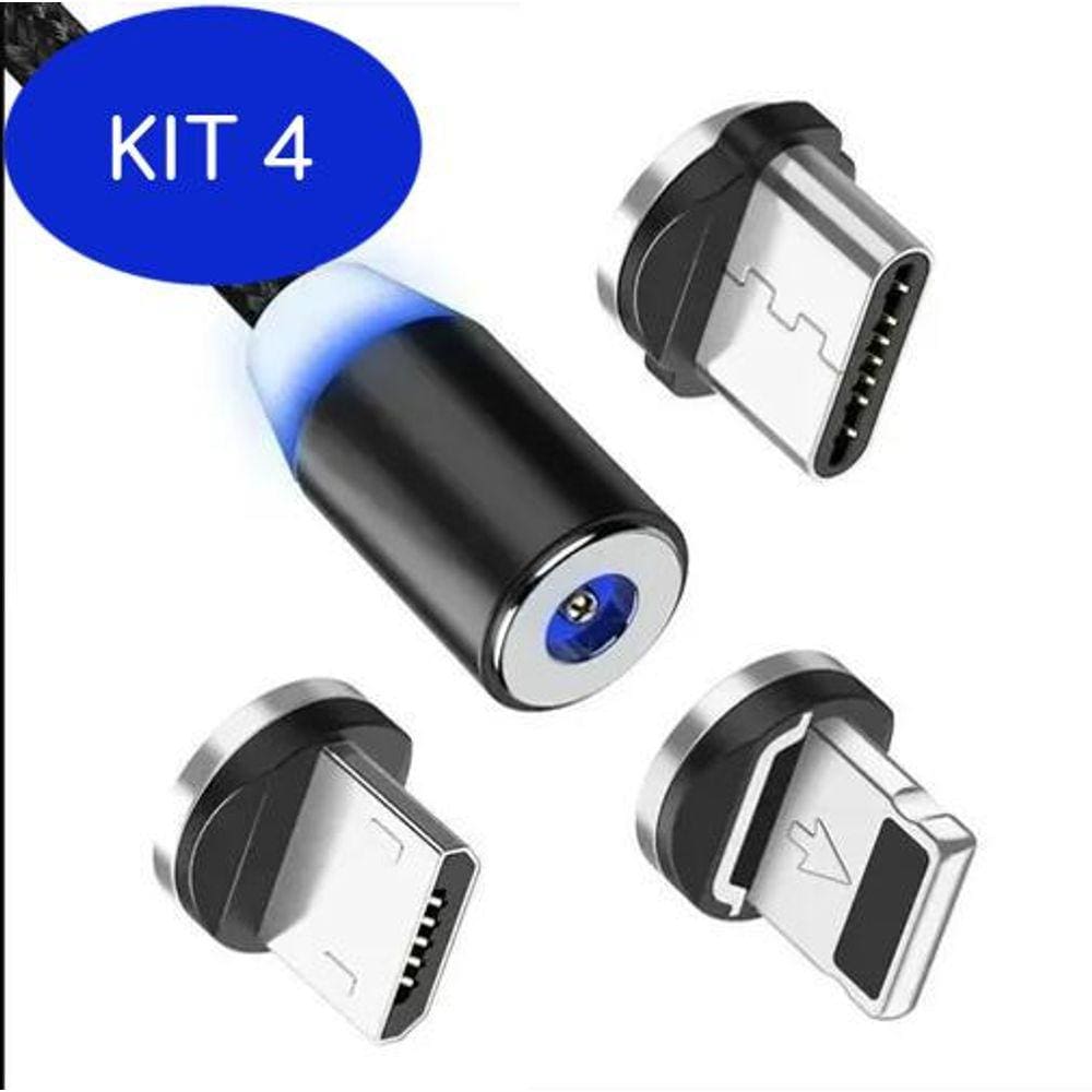 Kit 4 Cabo Carregador Magnetico 3 Vias