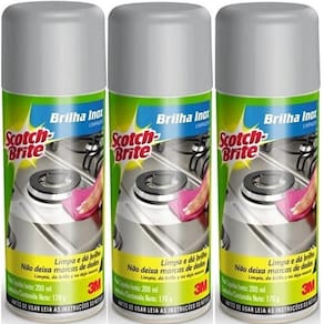 Kit com 3 Brilha INOX SCOTCH Brite 200ML Limpador SPRAY 3M