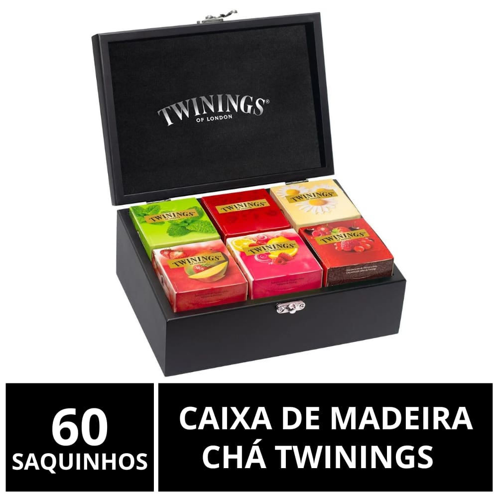 Caixa de Madeira Chá Twinings com 60 saquinhos, Cor Preta