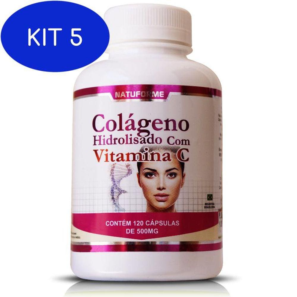 Kit 5 Colágeno Hidrolisado e Vitamina C 500mg 120cps