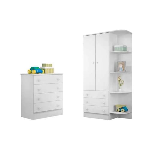 imagem-Quarto Para Bebê com Guarda Roupa e Cômoda Doce Sonho Branco - Qmovi