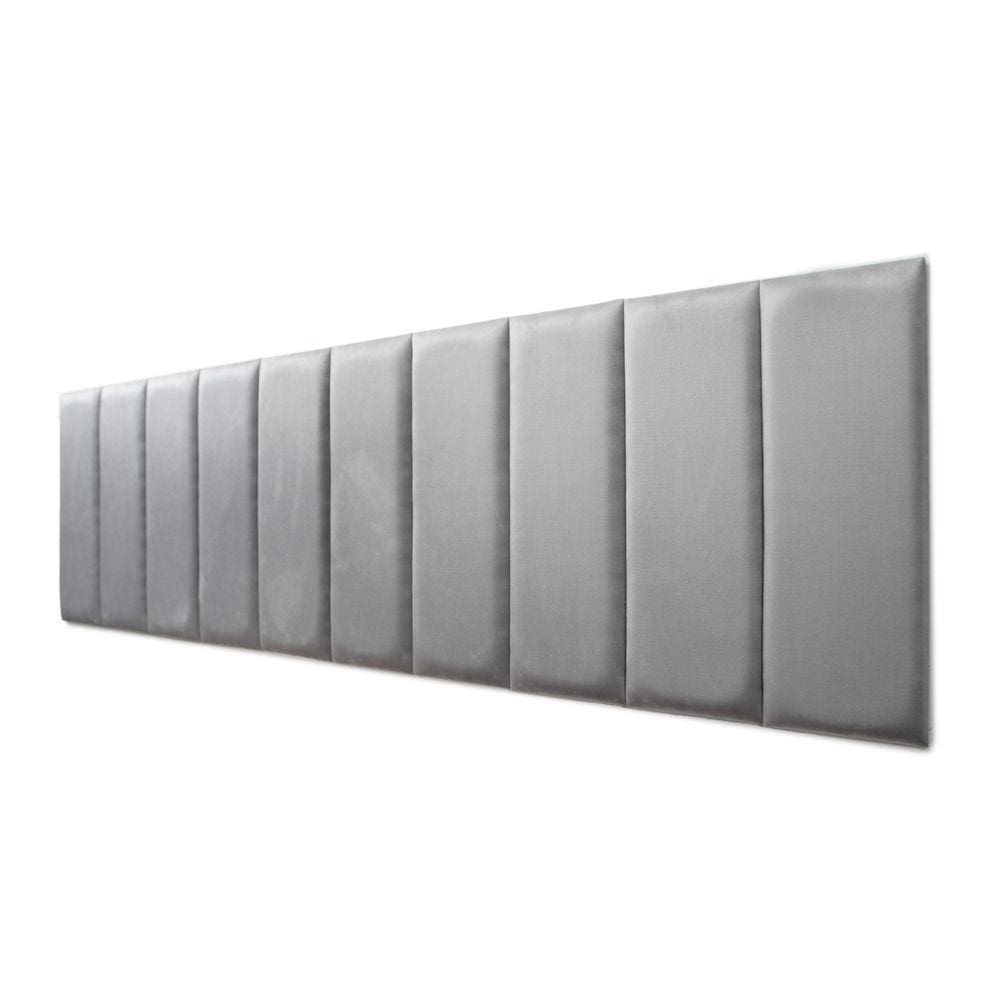 Placas Cabeceira Modulada Adesiva King Estofada 200cm x 60cm Kit 10 Placas - Suede Cinza
