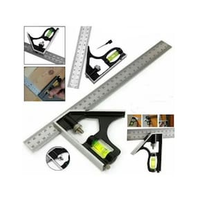 Kit Esquadro Combinado Inox Com Nivel Regua 30cm 12 Polegada