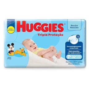 Fralda Descartável Huggies Tripla Proteção Jumbo Tamanho P - 9 Pacotes com 32 Tiras