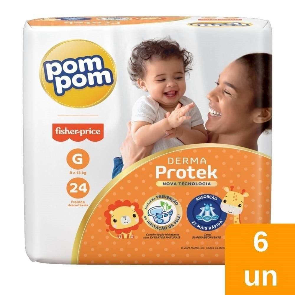 Fralda Descartável Pom Pom Derma Protek Jumbro Tamanho G - 6 Pacotes com 24 Tiras