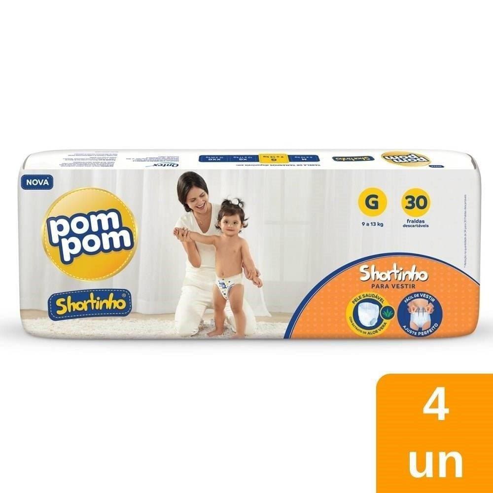 Fralda Descartável Pom PomShortinho Jumbo Tamanho G - 4 Pacotes com 30 Tiras