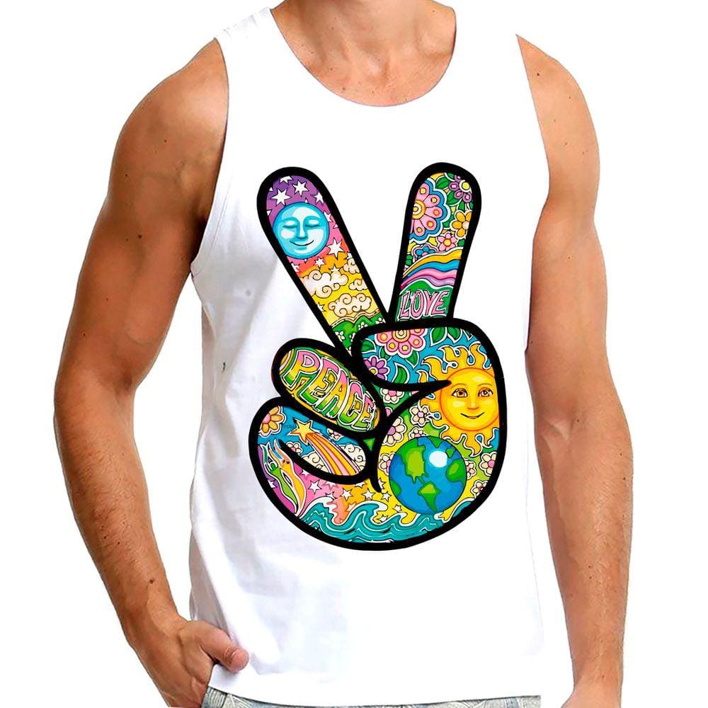 CAMISETA MASCULINA REGATA Paz E Amor Desenhos