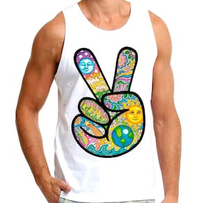 CAMISETA MASCULINA REGATA Paz E Amor Desenhos